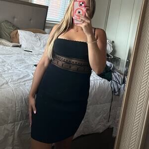 Cache Black Lace Sheer Waist Cocktail Mini Dress Vintage Y2K Evening Dress. sz 8